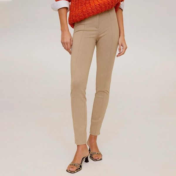 

women's pants & capris 2021 autumn casual khaki black simple office lady tight stretch hming-style za women sheining vadiming, Black;white