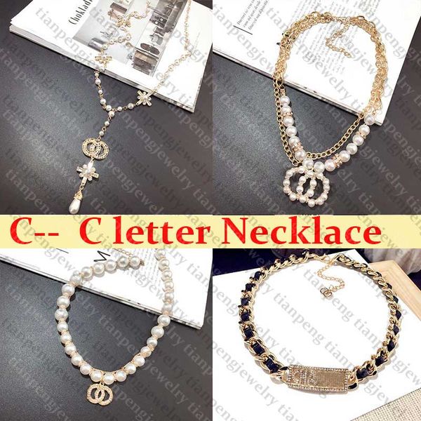 

fashion designer necklace letter women pendant necklace crystal diamond pearl luxurys gold necklaces lady jewelry special offer, Silver