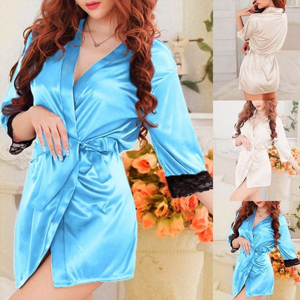 

sleep lace women sleepwear silk underwear lingerie nightdress robe dress sets dormir, Black;red