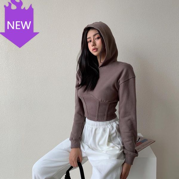 

women's hoodies & sweatshirts sweatshirt woman long sleeve corset pullover cropped crop, Black
