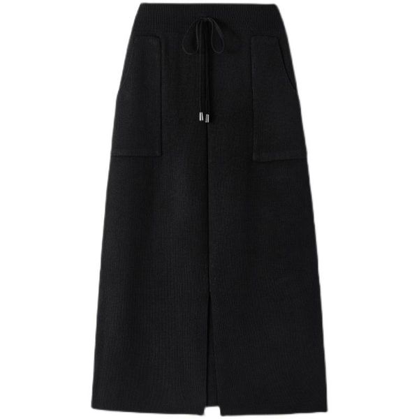 

4xl black knitted female plus large size oversized women's skirts clothes 2021 spring autumn winter vintage high-waisted a6605