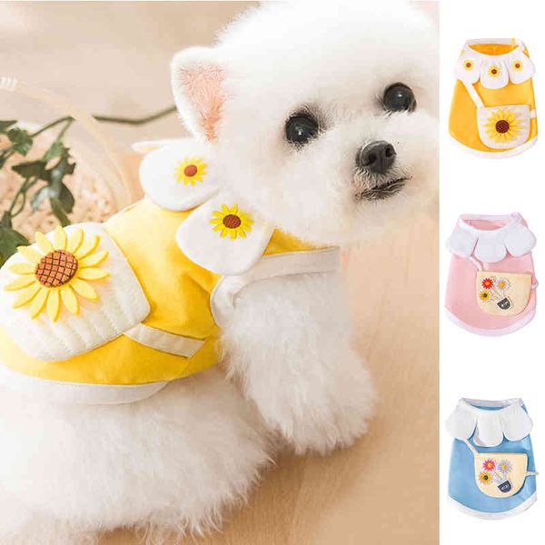 

dog apparel pet dogs vest thin section clothes summer breathable lovely puppy two-legged t-shirt petal collar satchel shirt oi9l