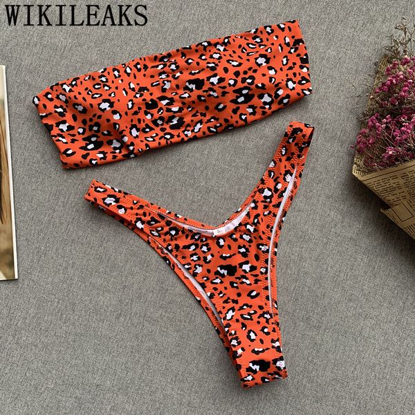 

leopard bikini tanga bandeau bikini high waist swimsuit women 2020 push up bikini brazilian bathing suit women bathing suit, Black