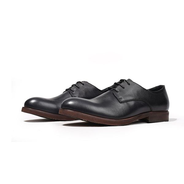 

handmade genuine leather mens dress shoes classic cap toe lace up men oxfords wedding office business formal shoes for men e69, Black