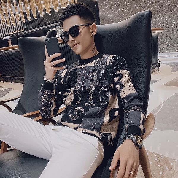 

2021 autumn and winter new trend beautiful male letter printed around the simple neck long sleeve sweaterc0e1, White;black
