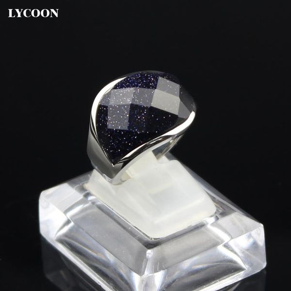 

cluster rings lycoon dark blue shiny sand jewelry ring 316l stainless steel luxury for women in silver color, Golden;silver
