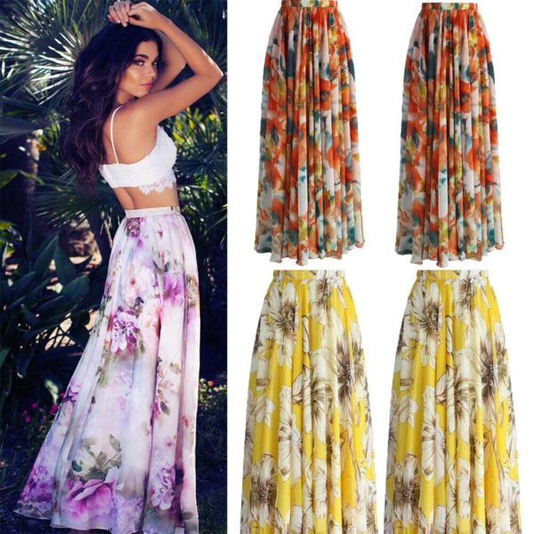 

skirts 2021 style women summer fashion print high waist beach wrap long split skirt casual, Black