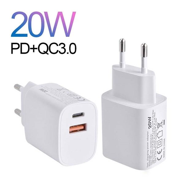 18W 20W PD+QC3.0 Dual Port Schnellladegerät Schnellladung USB-C PD Schnellladung EU US UK Stecker USB-Ladegerät