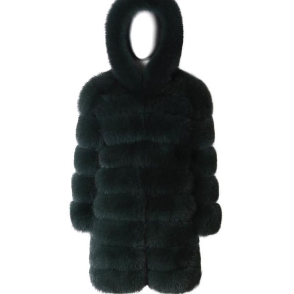 

women's fur & faux ladies natural long hooded women real coat, Black