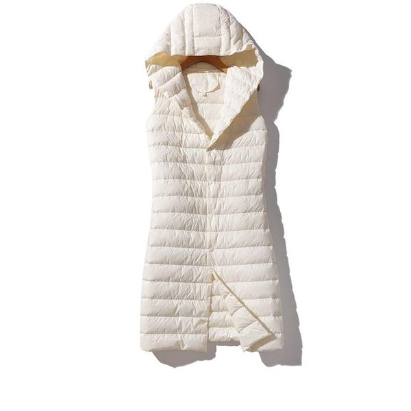 

women's vests bang brand long vest ultra light down hooded sleeveless turn-down collar jacket single breasted warm suit, Black;white