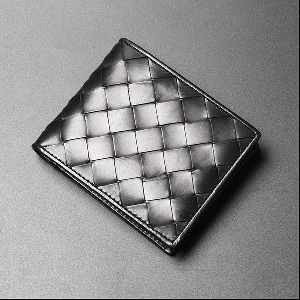 

brand 100% genuine leather wallet mens short fashionable simple business woven large plaid credit card, Red;black