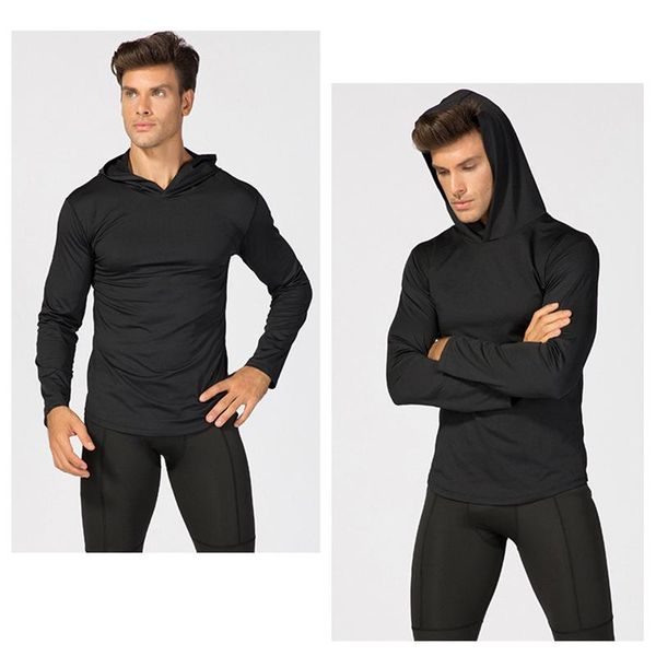 

gym clothing men quick dry long sleeve workout athletic hoodie jacket sports training hooded coat b2cshop, White;black