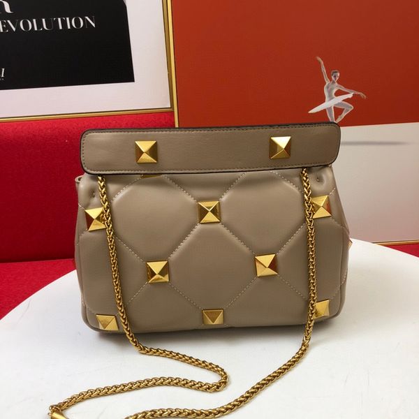 

25cm and 30cm luxury designer shoulder bags napa leather chain nail fashion bag handbag gold rivet flip over cross body handbags