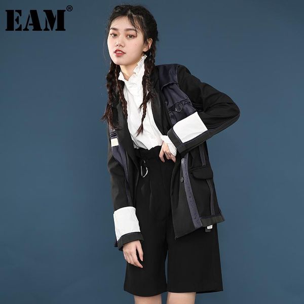 

women's jackets [eam] 2021 spring autumn lapel long sleeve hit color split joint loose personality jacket women coat fashion tide ju179, Black;brown