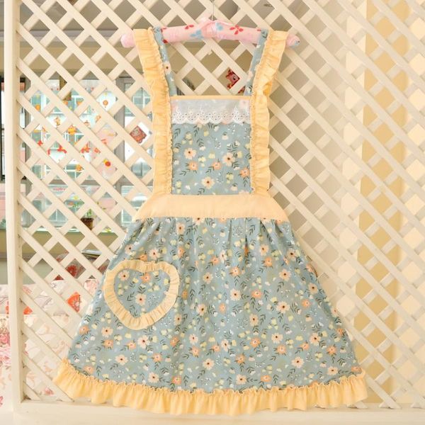 

aprons korean cotton princess lotus leaf pleated cooking kitchen bib apron with pockets literature and art garden dresses