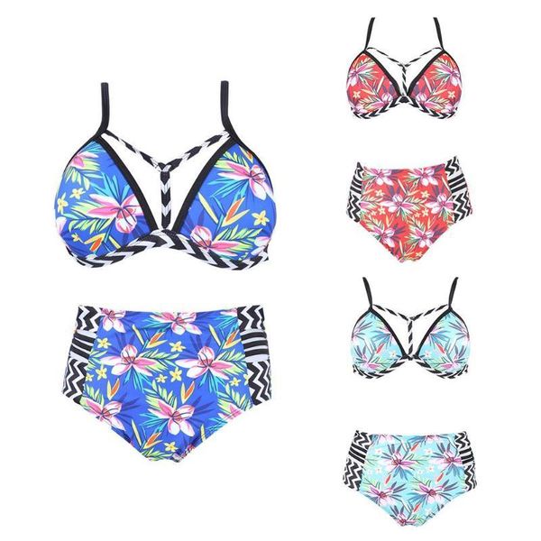 

women's swimwear bikini set retro floral print women swimsuit push up backless, White;black