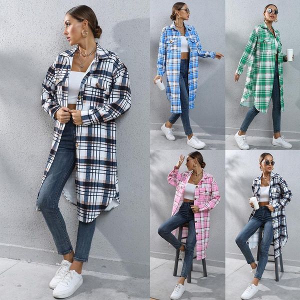 

women's trench coats 2021 aww plaid printed windbreaker coat, Tan;black