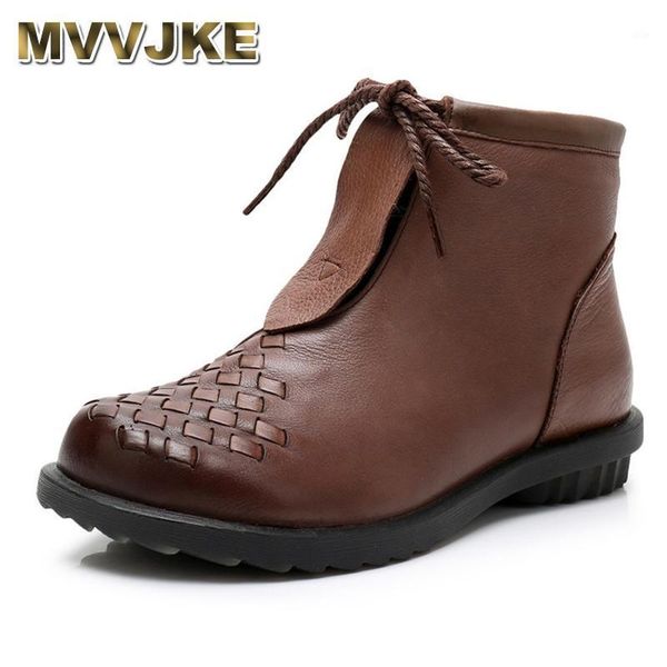 

boots mvvjke winter with fur boot round toe ankle handmade lady soft flat shoes casual vintage women's shoe ladies1, Black