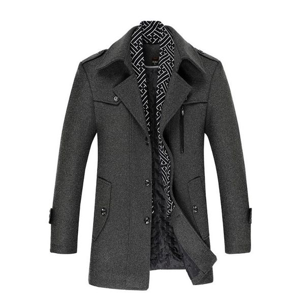 

men's wool & blends men winter coat 2021 casual brand solid color woolen pea male trench overcoat vd1618, Black