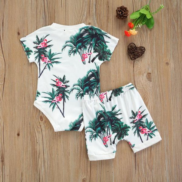 

clothing sets 2 pcs born summer outfits, baby boys plant print round neck short sleeve romper + shorts 2021 fashion, White