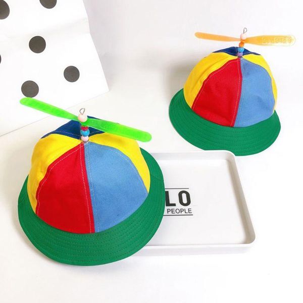 

caps & hats children kids cotton helicopter propeller bucket color block patchwork dragonfly beaded summer sun protection fisherman hat, Yellow