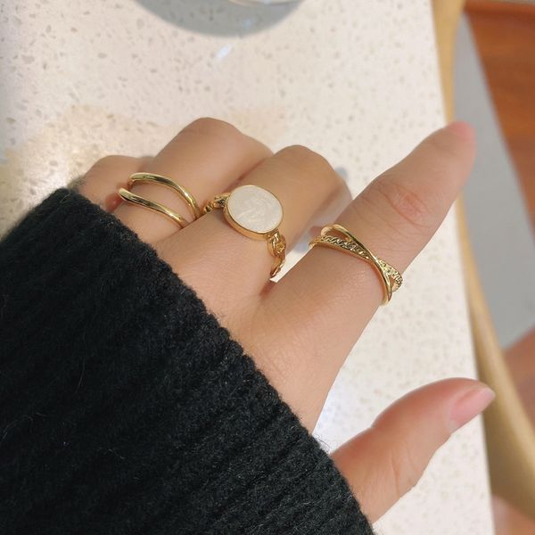 

love ring fashion 3pcs/set white geometric round metal rings individuality twist open adjustable sets for women girl jewelry gifts, Slivery;golden