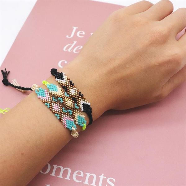 

beaded, strands zhongvi miyuki glass seed beads evil eye long tassel handmade bracelet women men bohemian greek nice woven jewelry present, Black