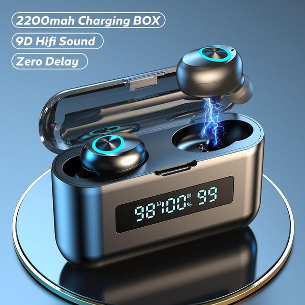 

headphones & earphones tws bluetooth wireless 2200mah charging box sports waterproof earbuds 5.0 earphone headset with microphone
