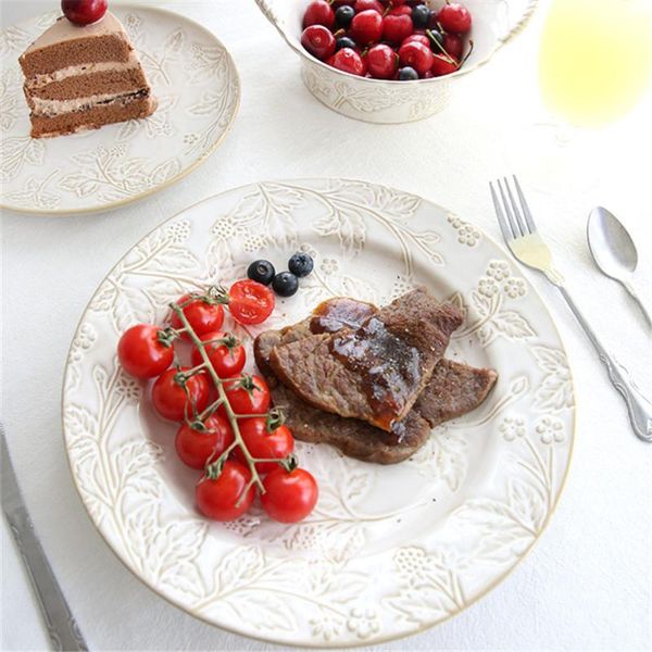 

dishes & plates retro relief ceramic steak soup plate dish dessert fruit bowl meal pasta salad dinnerware