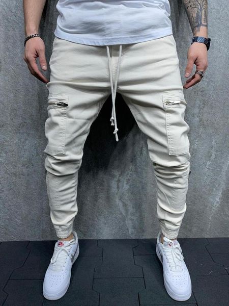 

men's jeans premium slim fit double zipper gabardine trousers beige, Blue