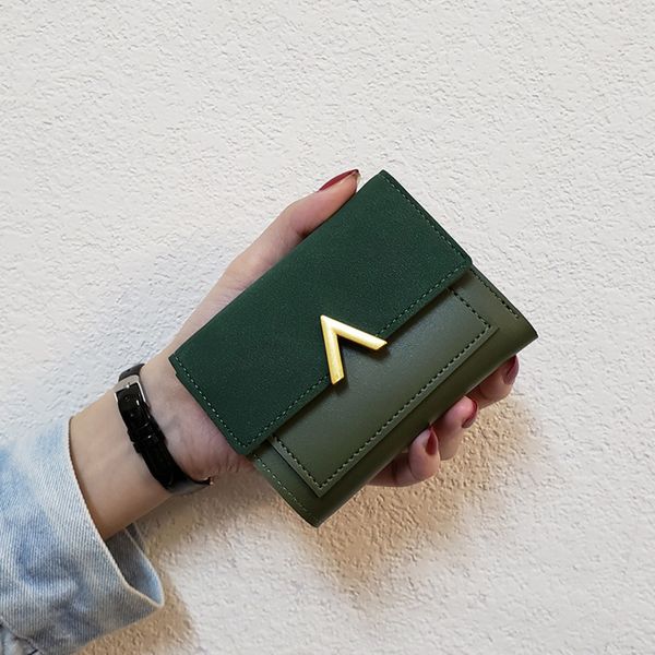 

designer new v korean female short paragraph wild student wallet, lady card bag, three fold coin purse wallet trend ing, Black