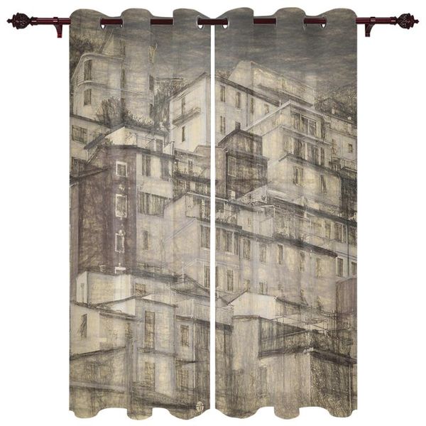 

curtain & drapes exquisite home curtains pencil drawing building living room bedroom kitchen translucent polyester decorative