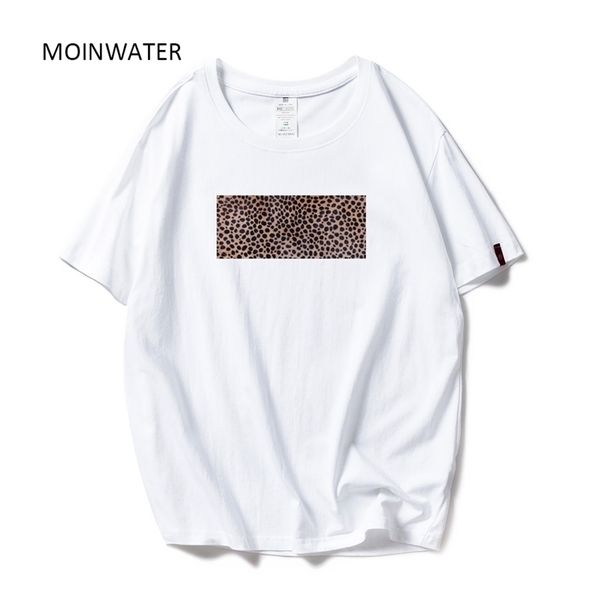 Mulheres Moinwater Moda Leopardo Impressão Camisetas Branco Black Algodão Streetwear Camisetas Senhora Teestops Casuais MT1964 210623