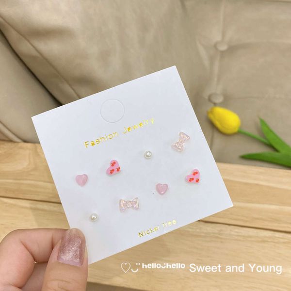 

pink sweet love earrings set opal girl simple small earrings