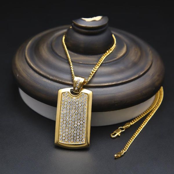 

bangle gem rectangular diamond military brand hip hop necklace, Black