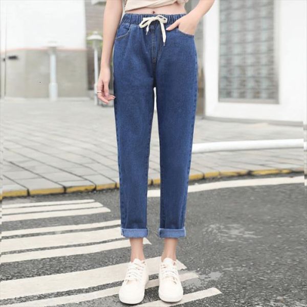 

spring and summer autumn women jean elastic band casual trousers high waist straight skinny work commuter, Blue