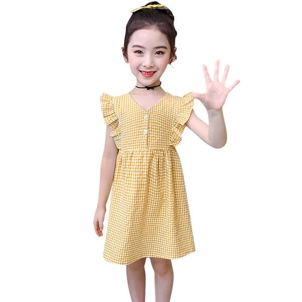 Kız Yaz Elbiseler Ekose Desen Parti Çocuklar Için Flare Kollu Genç Çocuk Kostümleri S 210528