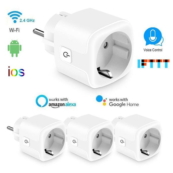 

smart power plugs eu 2.4ghz wifi outlet remote control wi-fi socket, work with alexa and google home, voice control, timer