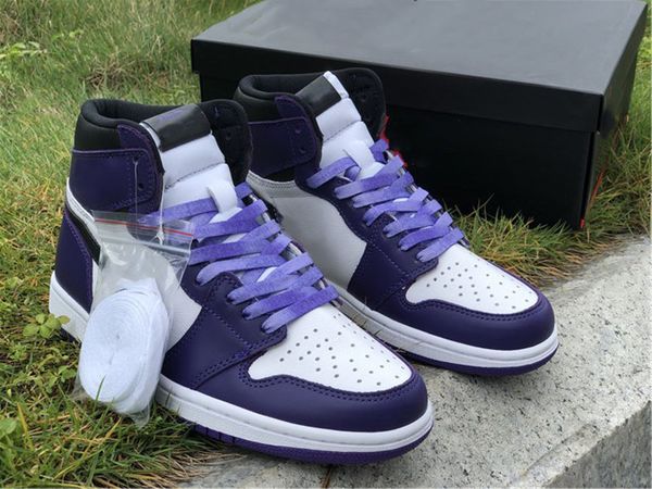 

genuine jumpman 1 women's high basketball shoes white and purple color matching sports shoelaces shoebox full size 36-40