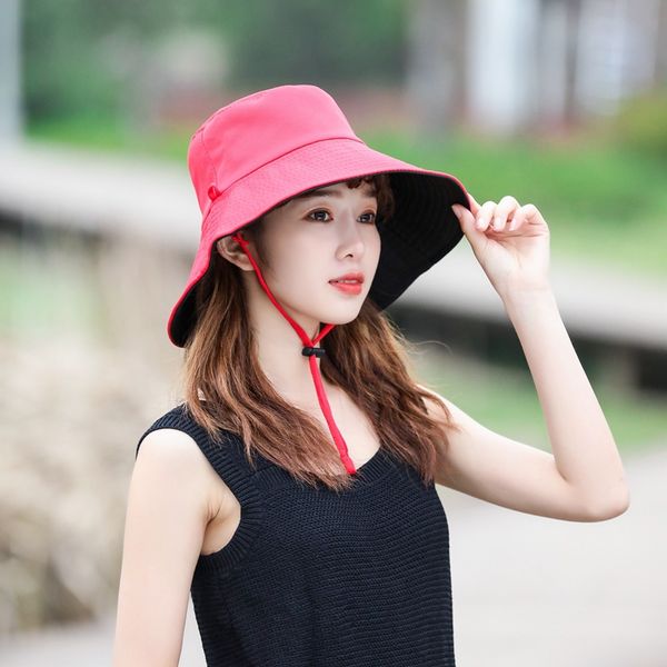 

sun hats woman summer fisherman hat solid color big eaves day tie basin hat travel cloth hats sun hats sunscreen folding, Blue;gray