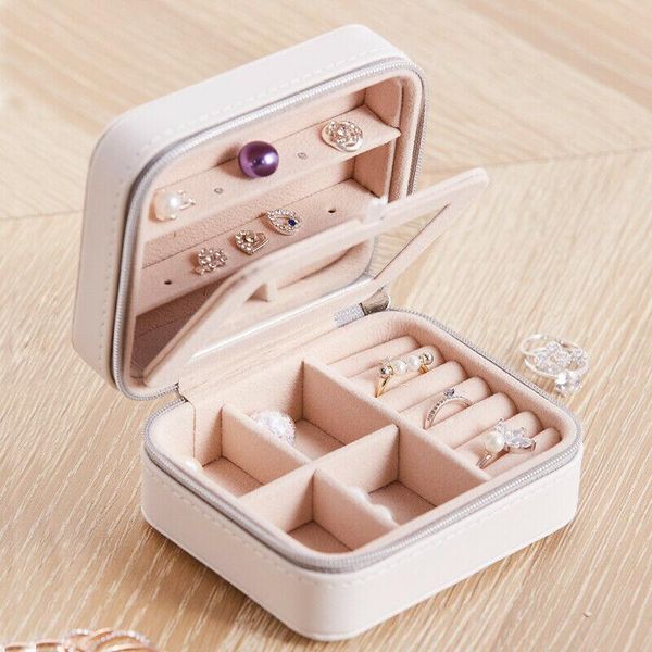 

bathroom storage & organization 2021 pu leather jewelry box portable organizer earring holder zipper women display travel case