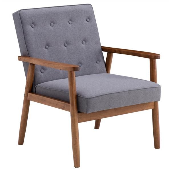 

Living Room Furniture Retro Modern Grey Fabric Wooden Single Sofa Chair