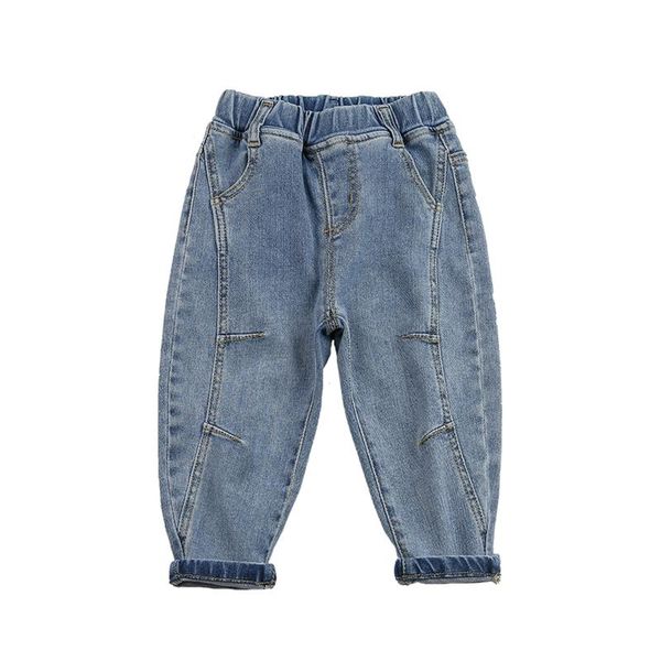 

2021 new spring 6m-5y baby girl pockets side stripe loose denim pants elastic waist ankle length jeans children kid clothes, Blue