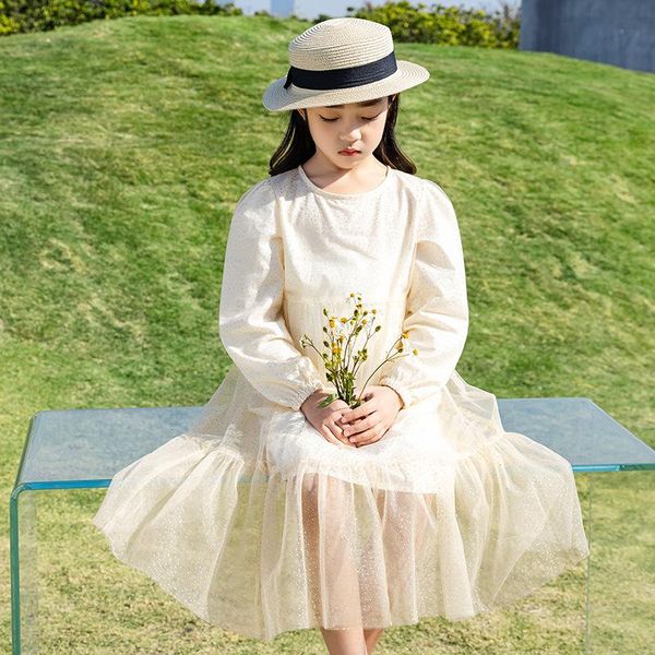 

girl's dresses mesh teen girls dress long sleeve princess teenager outfit children clothing, Red;yellow