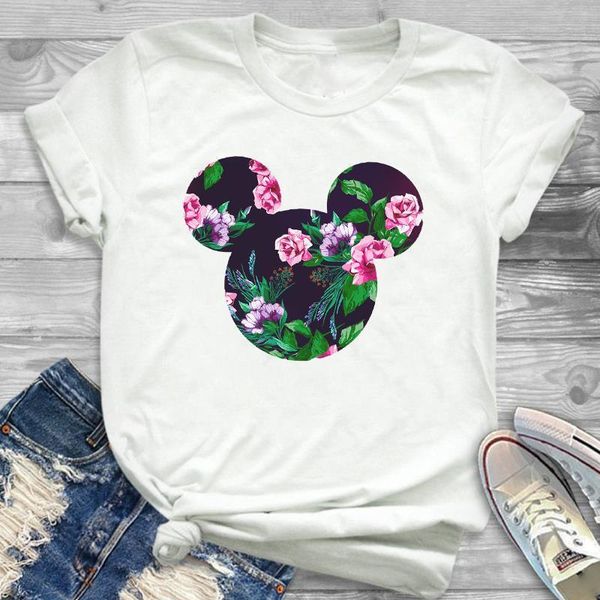

harajuku cartoon mouse head print women tshirts kawaii t shirt summer women loose short sleeve plus size tee shirt femme, White