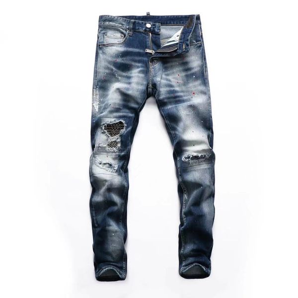 

mens distressed jeans fashion slim fit motorcycle biker denim for, Blue