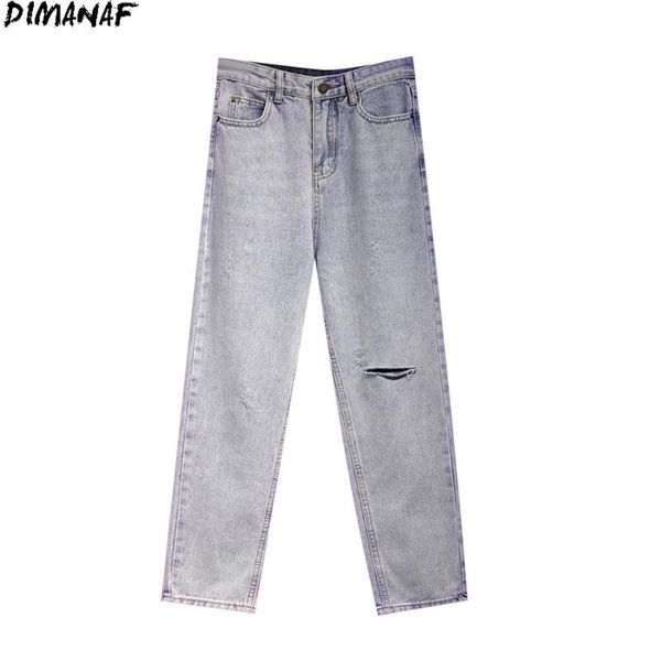 

women's jeans dimanaf 2021 plus size women pants denim harem ripped hole high waist basic fashion summer straight loose oversize s-5xl, Blue