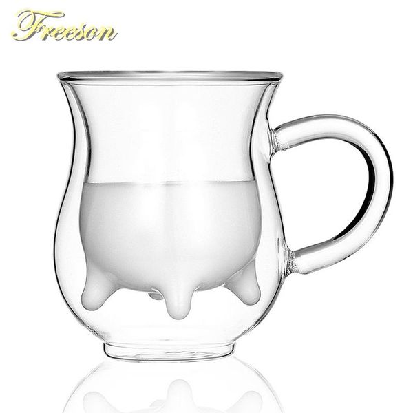 

400ml double wall milk glass cup creative cow glass morning cup juice water coffee mug funny kitchen drinkware dropshipping