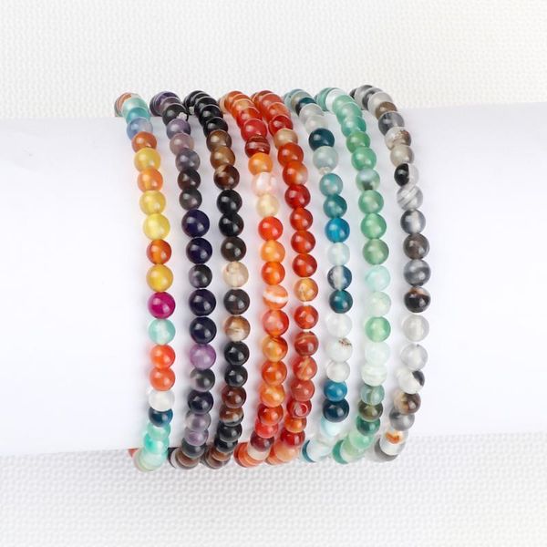 

beaded, strands stripe agates natural stone bracelets mini 4mm beads stretch strand bracelet energy bangles wristband jewelry drop, Black