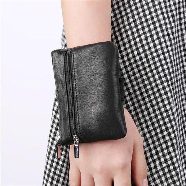 

wallets black adults wrist bag convenient leather key korean coin purse business card case women mini zipper pouch, Red;black